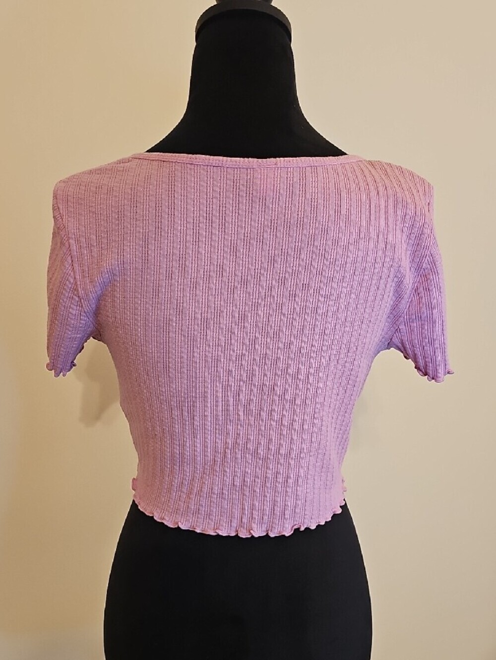 bp Lavender Ribbed Cropped Button-Front Tee - Picture 3 of 10